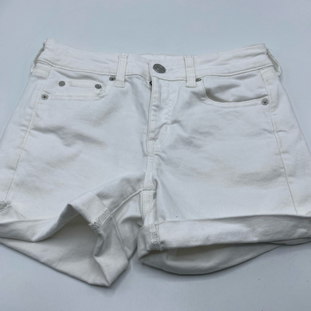 Jorts American Eagle Women's Super Stretch White Jean Shorts Cuffed 4